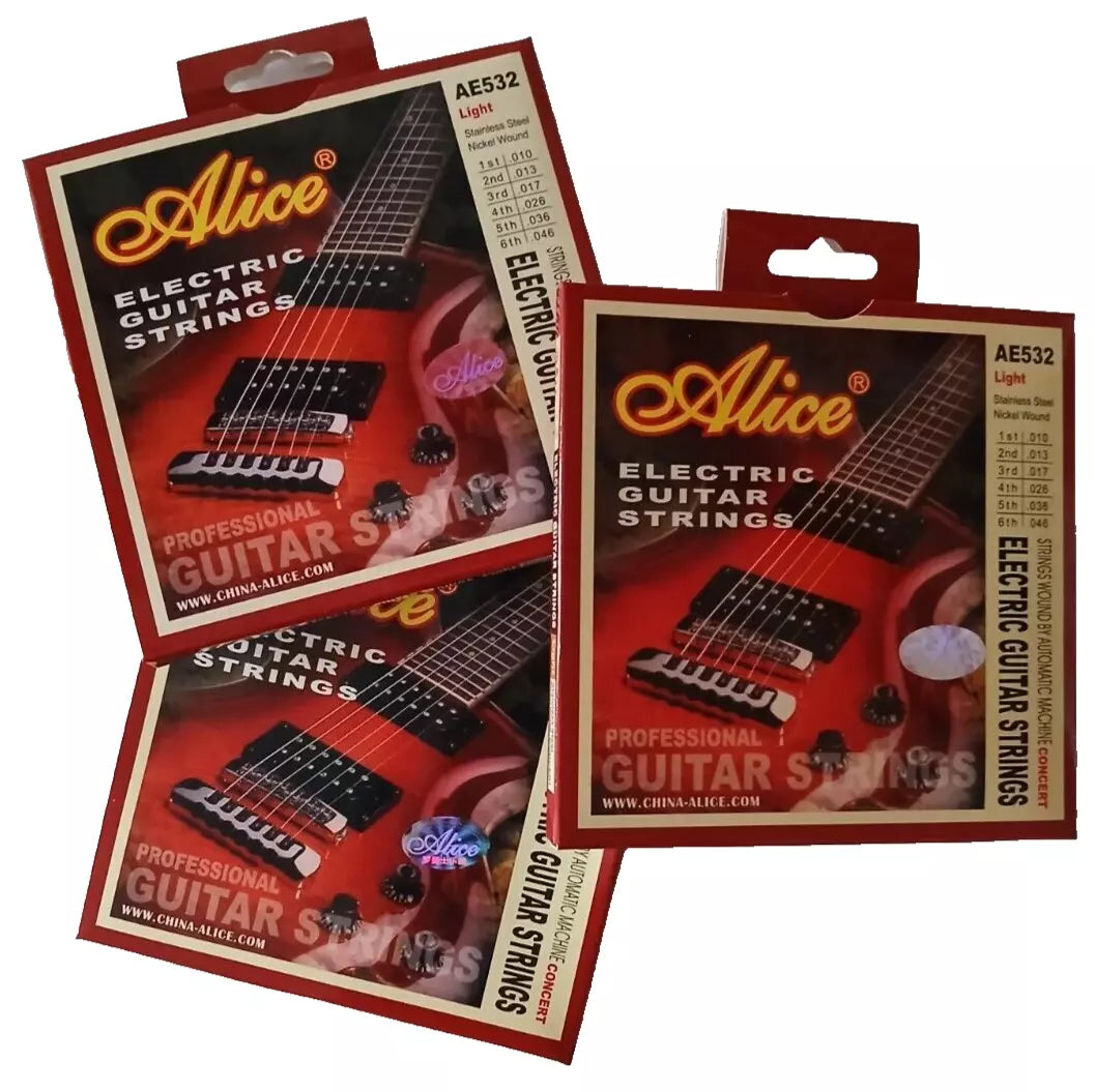 Electric Guitar Strings 3 Set Bundle NICKEL & STAINLESS STEEL .010 - .046 ALICE