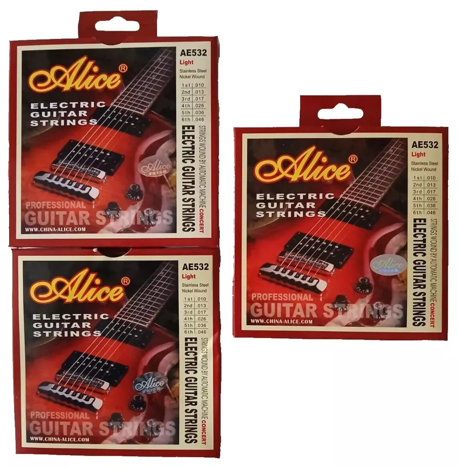 Electric Guitar Strings 3 Set Bundle NICKEL & STAINLESS STEEL .010 - .046 ALICE
