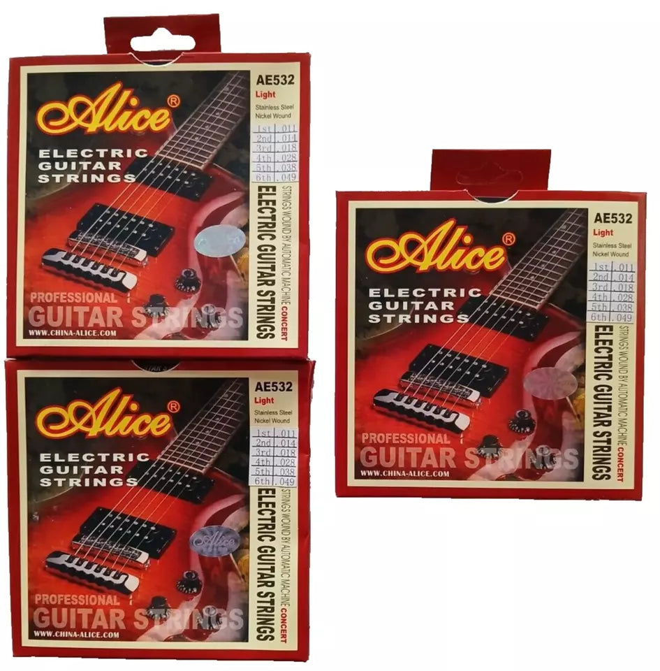 Electric Guitar Strings NICKEL & STAINLESS STEEL 3 Set Bundle .011 - .049 ALICE