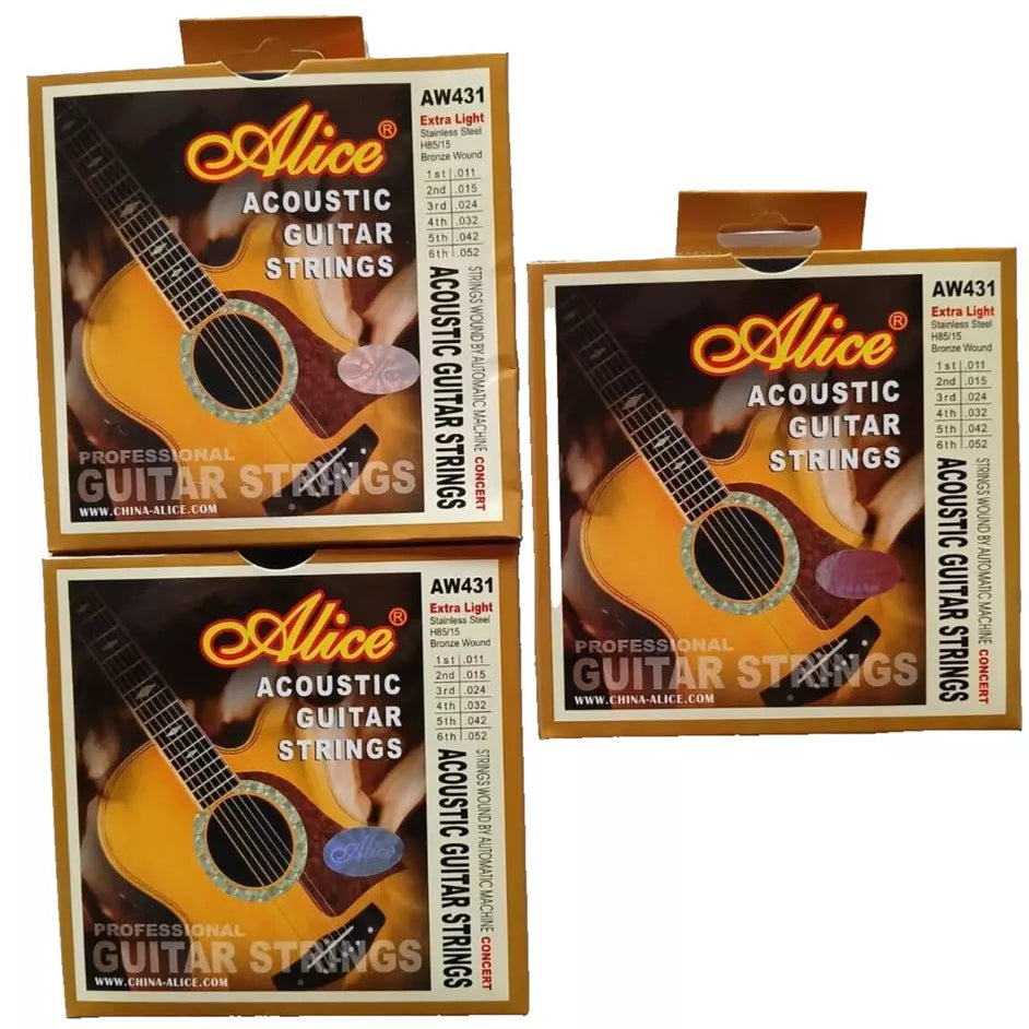 Acoustic Guitar Strings 3 Set Bundle Bronze/Stainless Steel .011 - .052 ALICE