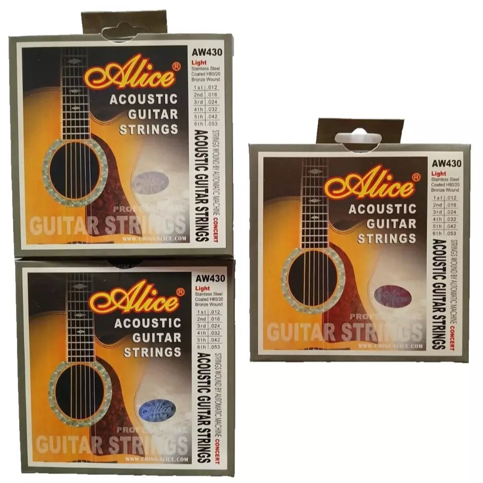 Acoustic Guitar Strings 3 Set Bundle Bronze/Stainless Steel .012 - .053 ALICE