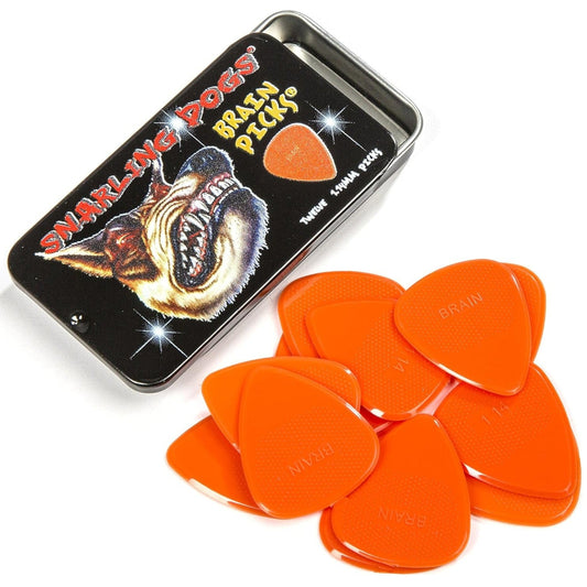 Guitar Plectrum Snarling Dogs Nylon Brain Picks 12 Pack Tin Orange 1.14 mm