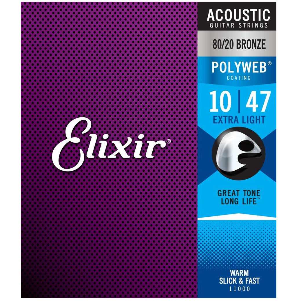 Elixir Bronze Acoustic Guitar Strings POLYWEB Coating Extra Light 10-47