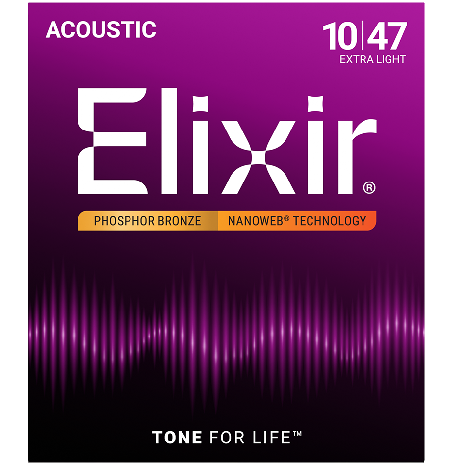 Elixir Phosphor Bronze Acoustic Guitar Strings NANOWEB Coating X-Light 10-47