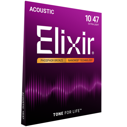 Elixir Phosphor Bronze Acoustic Guitar Strings NANOWEB Coating X-Light 10-47