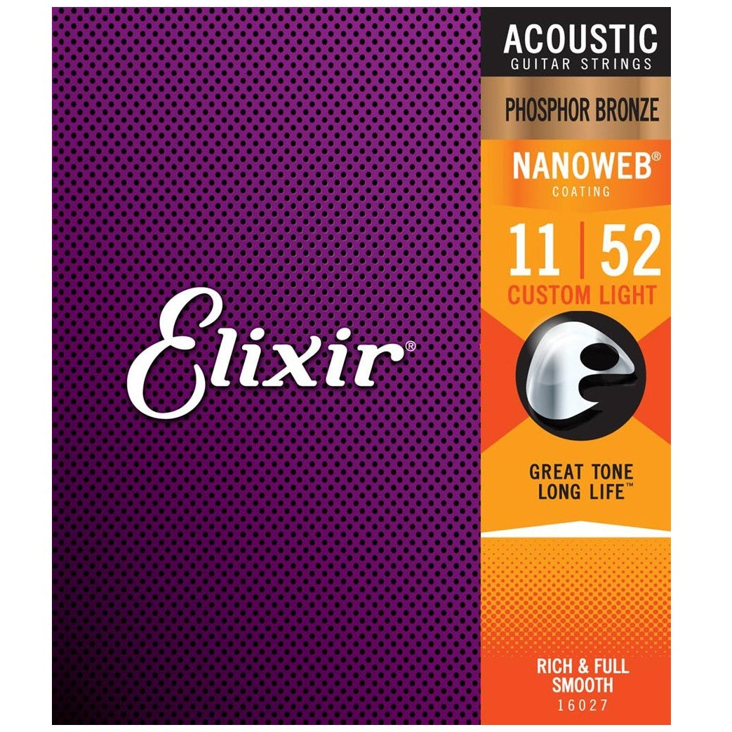 Elixir Phosphor Bronze Acoustic Guitar Strings NANOWEB Coating Light 11-52