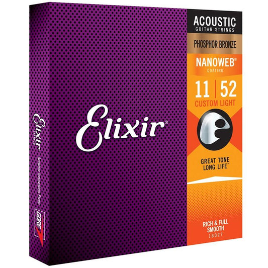 Elixir Phosphor Bronze Acoustic Guitar Strings NANOWEB Coating Light 11-52
