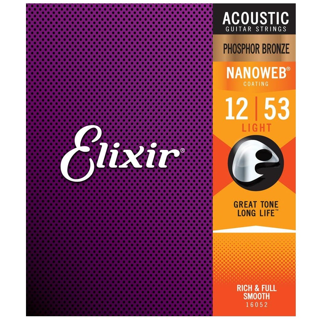 Elixir Phosphor Bronze Acoustic Guitar Strings NANOWEB Coating Light 12-53