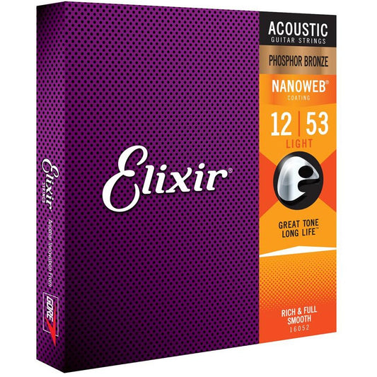 Elixir Phosphor Bronze Acoustic Guitar Strings NANOWEB Coating Light 12-53