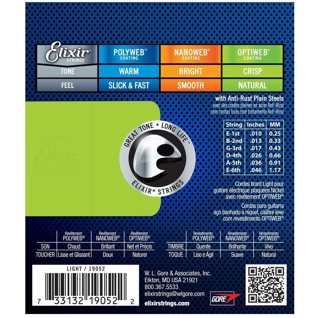 Elixir Electric Guitar Strings OPTIWEB Coating Light .010-.046 E19052