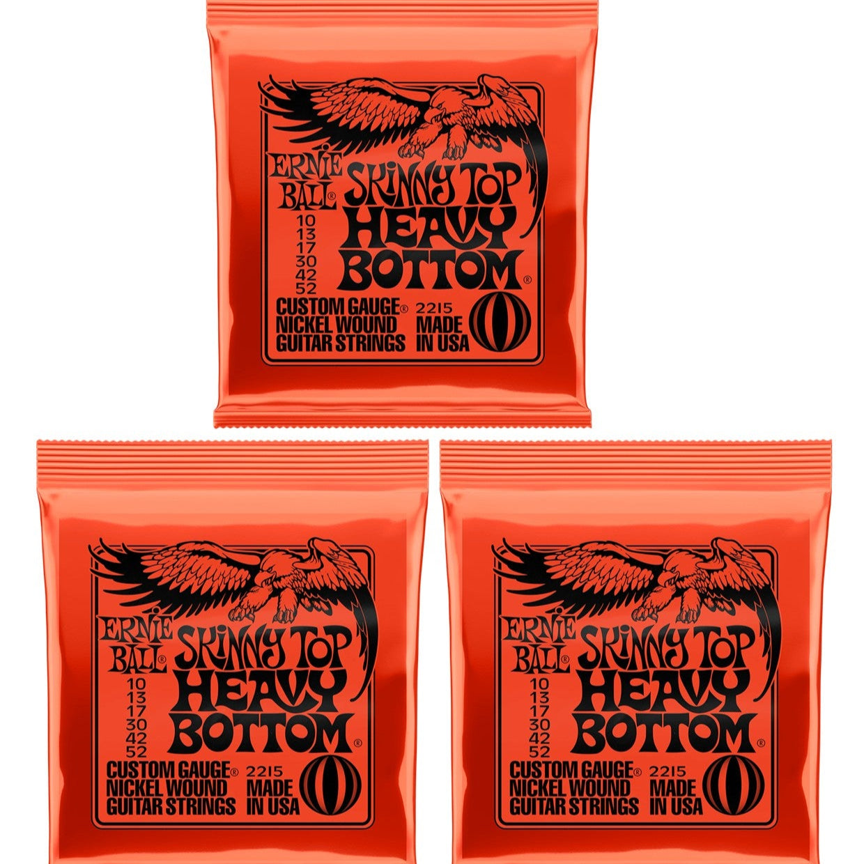 Ernie Ball Skinny Top Heavy Bottom Electric Guitar Strings 10-52 3 Set Bundle