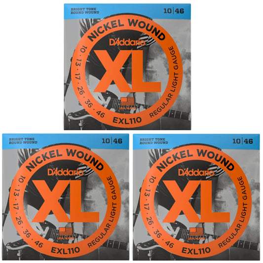 D'Addario XL Electric Guitar Strings 3 Set Bundle 10-46 EXL110