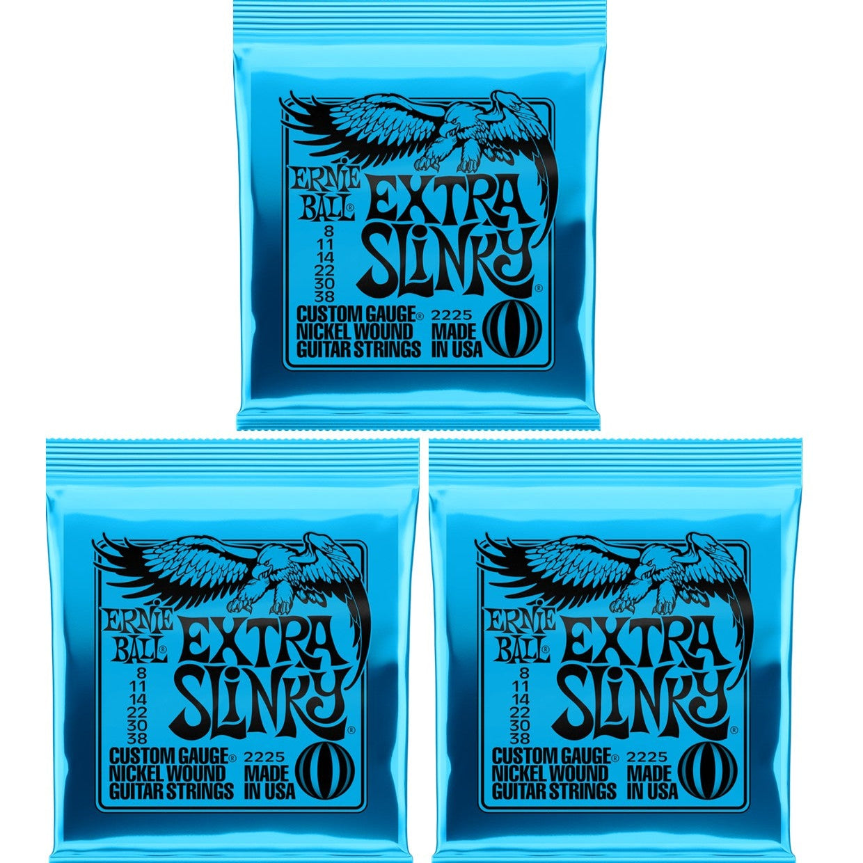 Ernie Ball Extra Slinky Electric Guitar Strings 8-38 3 Set Bundle