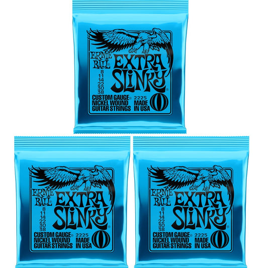 Ernie Ball Extra Slinky Electric Guitar Strings 8-38 3 Set Bundle