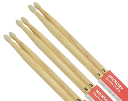 HICKORY Drumsticks 5A NYLON TIP Bundle of 3 Pairs