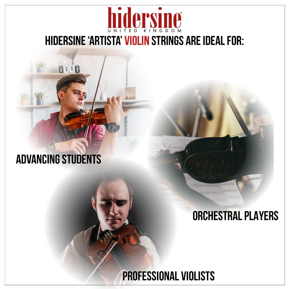 Hidersine Artista Violin String SET – Synthetic Core – 1/2 & 1/4 Size H100C