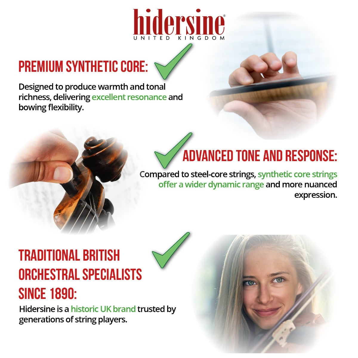 Hidersine Artista Violin String SET – Synthetic Core – 4/4 & 3/4 Size H100