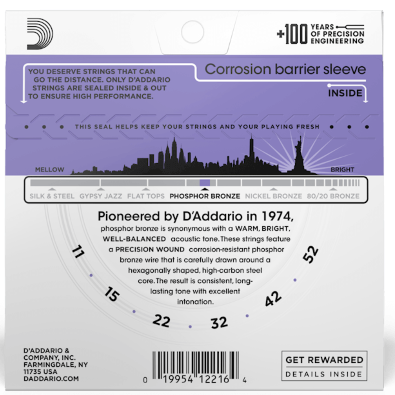 D'Addario Phosphor Bronze Acoustic Guitar Strings 11-52 Custom Light