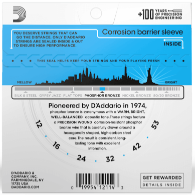D'Addario Phosphor Bronze Acoustic Guitar Strings 12-53 Light Gauge