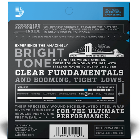D'Addario EXL160 Nickel Bass Guitar Strings 50-105 Medium Long Scale