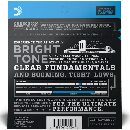 D'Addario EXL165 Nickel Bass Guitar Strings 45-105 Long Scale