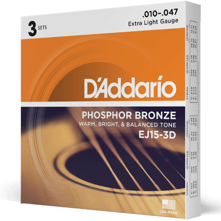 D'Addario Phosphor Bronze Acoustic Guitar Strings 3 Pack 10-47 EJ15-3D