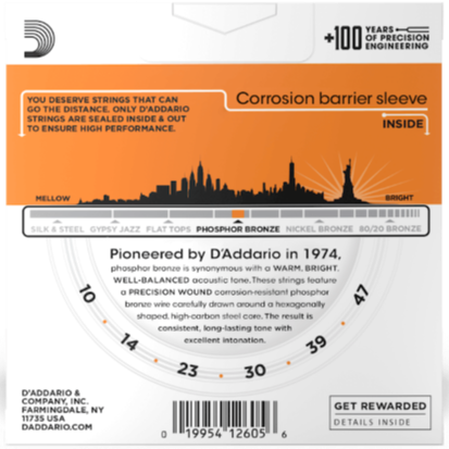 D'Addario Phosphor Bronze Acoustic Guitar Strings 3 Pack 10-47 EJ15-3D