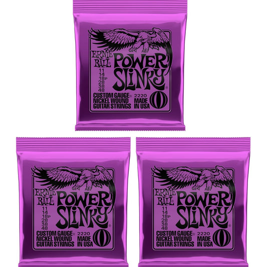 Ernie Ball Power Slinky Electric Guitar Strings 11-48 3 Set Bundle