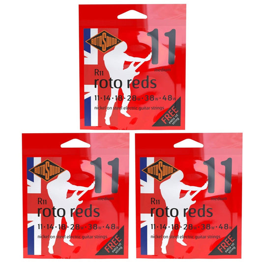 Electric Guitar Strings 11-48 Reds 3 Set Bundle RotoSound R11