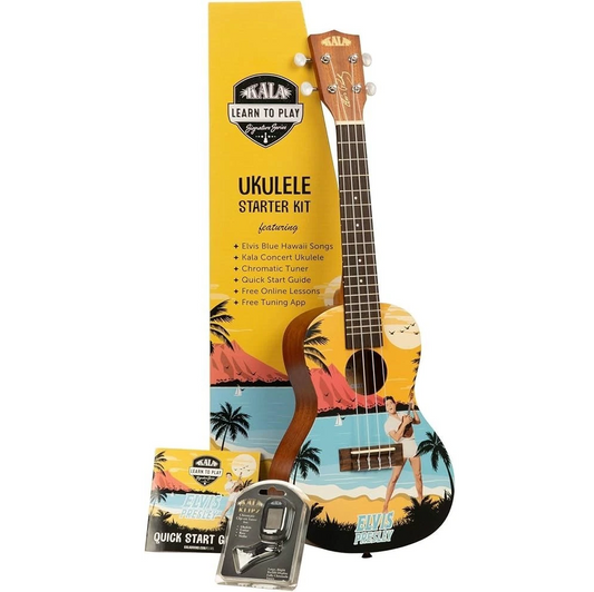 Kala Learn To Play Elvis Blue Hawaii Concert Ukulele Pack
