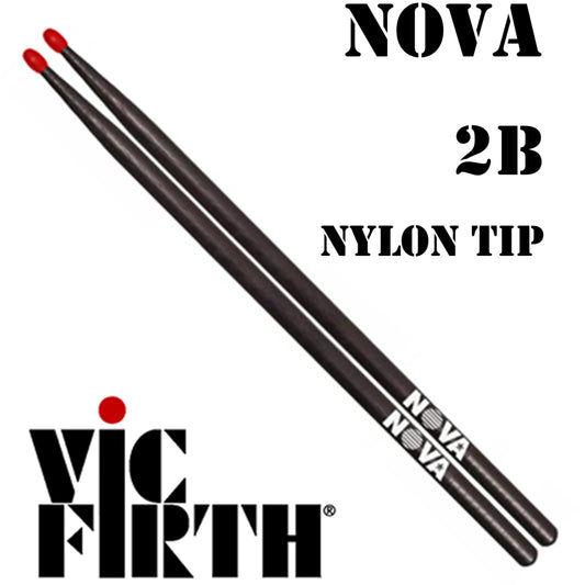 Vic Firth Drumsticks 2B Nova Hickory Nylon Tip Black & Red